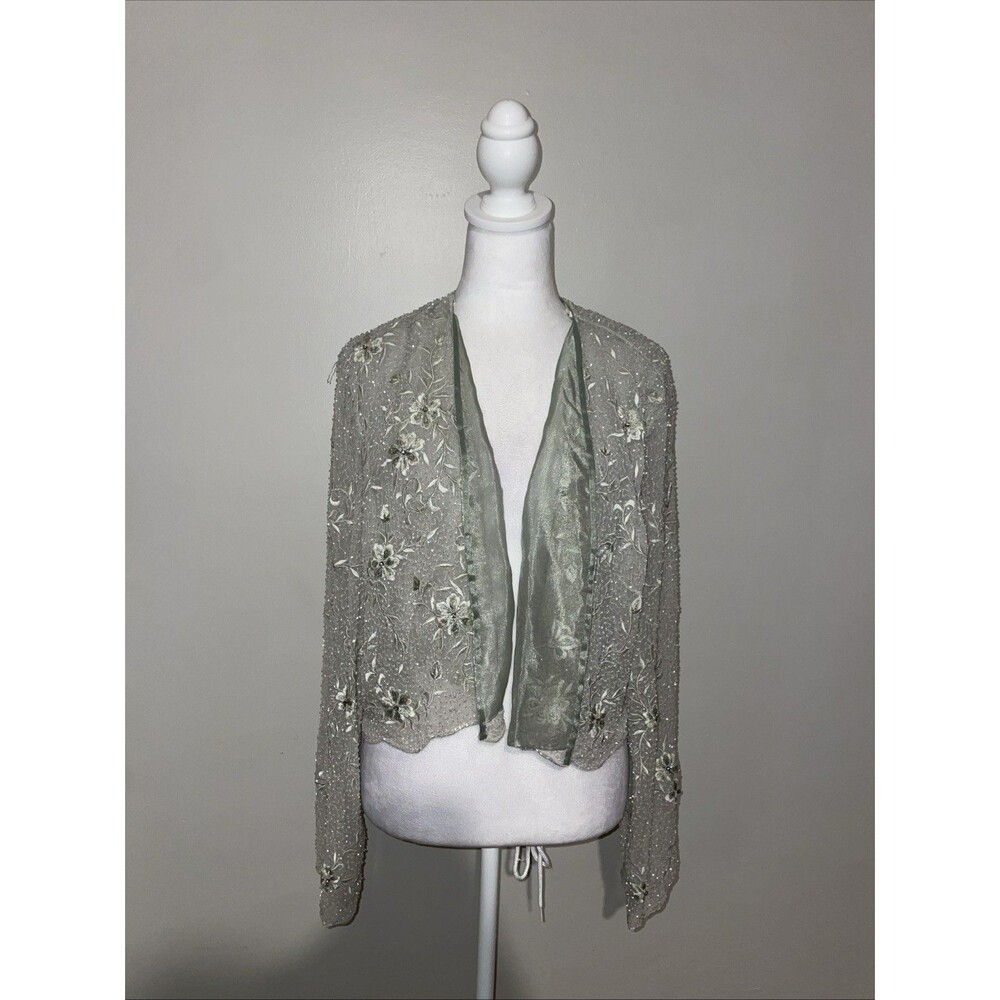 Montage Mon Cheri Beaded Silk Jacket Womens Sage Green Mother Bride